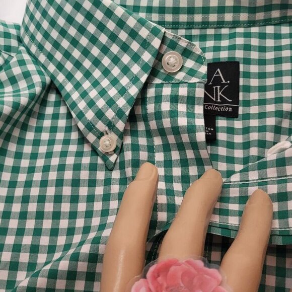 Jos A Banks, Men's green & White Checkered Short Sleeve Shirt. Size L, Not Worn - Picture 4 of 8